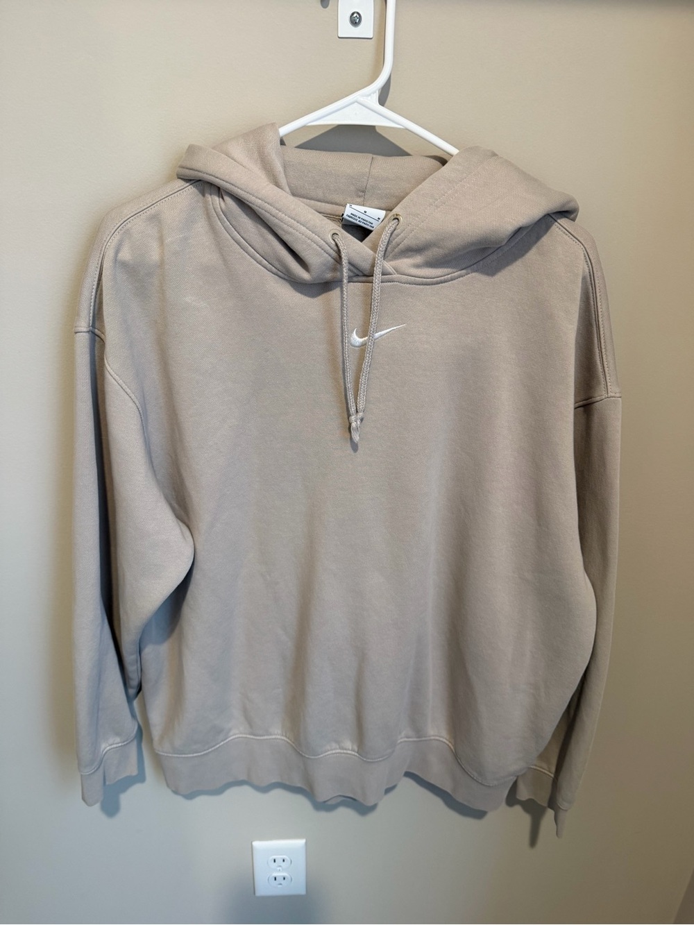 Nike Center Swoosh Hoodie Sweatshirt Men’s Medium Beige Check Embroidered